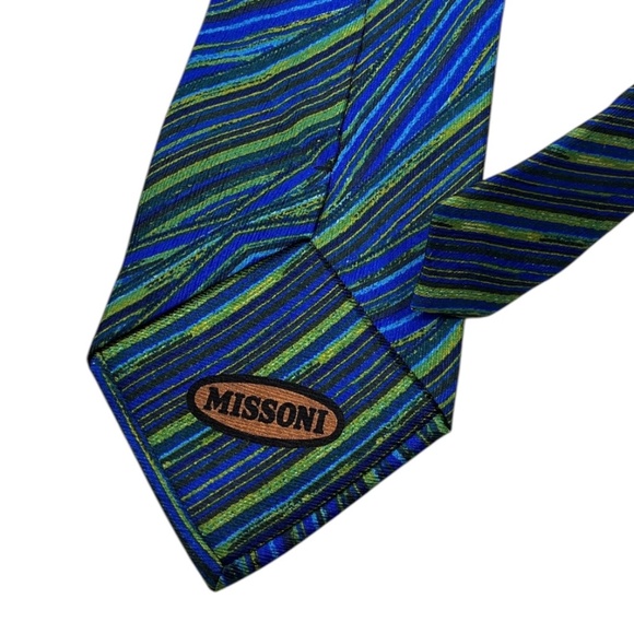 MISSONI Blue/Green Striped Art Silk LUXURY Tie ITALY - Picture 4 of 4